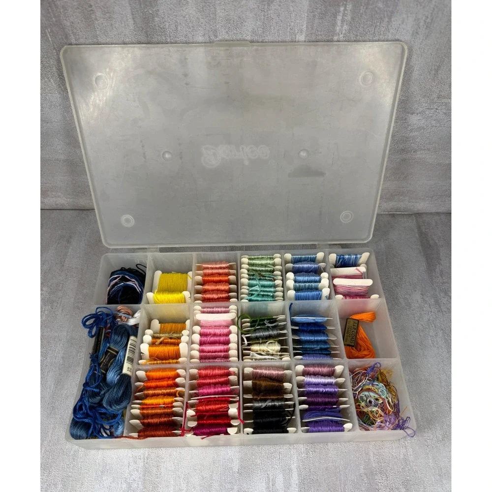 Vintage Darice Embroidery Floss Lot Storage Case DMC JP Assorted Colors Bobbins